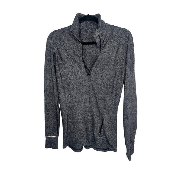 Lululemon Tops - Lululemon 1/4 Zip Pullover Gray Micro Chevron Print Black Grey Size 6 Pocket B1